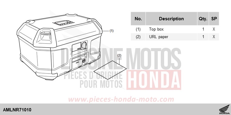KIT,TOP BOX(58L) WITH STRIPE de Africa Twin DCT MAT BALLISTIC BLACK METALLIC (NHA86) 2024